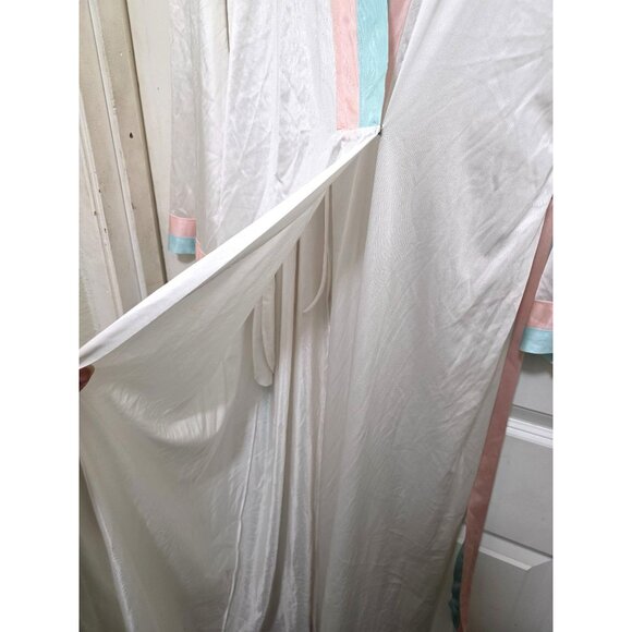Vintage Vanity Fair White Satin Long Y2K 80s Victorian Robe Pastel Pink & Blue E - Picture 4 of 10